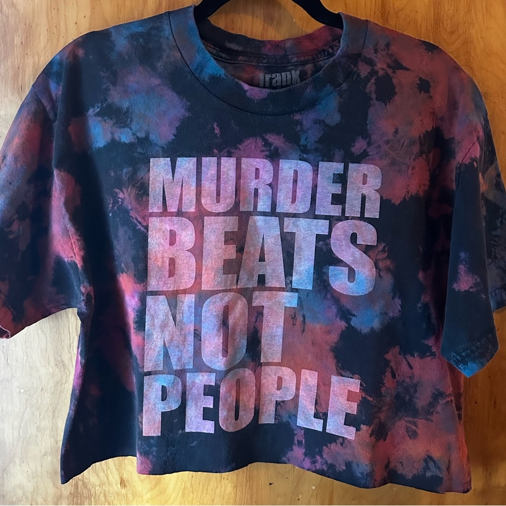 Murder Beats Not People Reverse Dyed Tie Dyed Cropped T-shirt Large